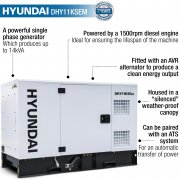 Hyundai DHY11KSEm 13.75kVA / 11kw Diesel Generator Single Phase